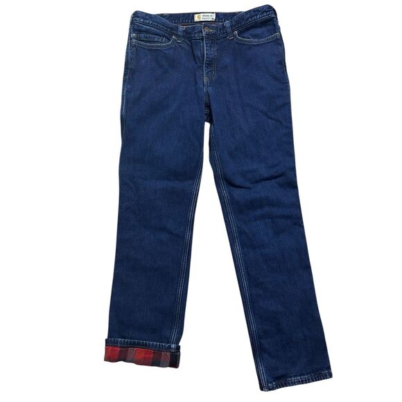 Carhartt Flannel Lined Jeans Women’s Sz 10 Straight Leg Dark Wash Stretch 32x31 - Picture 1 of 8